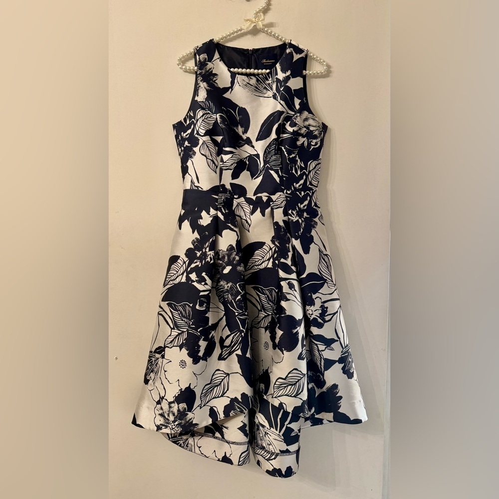 Shoshanna 4 Midnight Navy Blue and Gray Sleeveless Floral Fit-and-Flare Dress